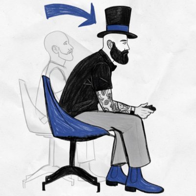 Magician seated with top hat